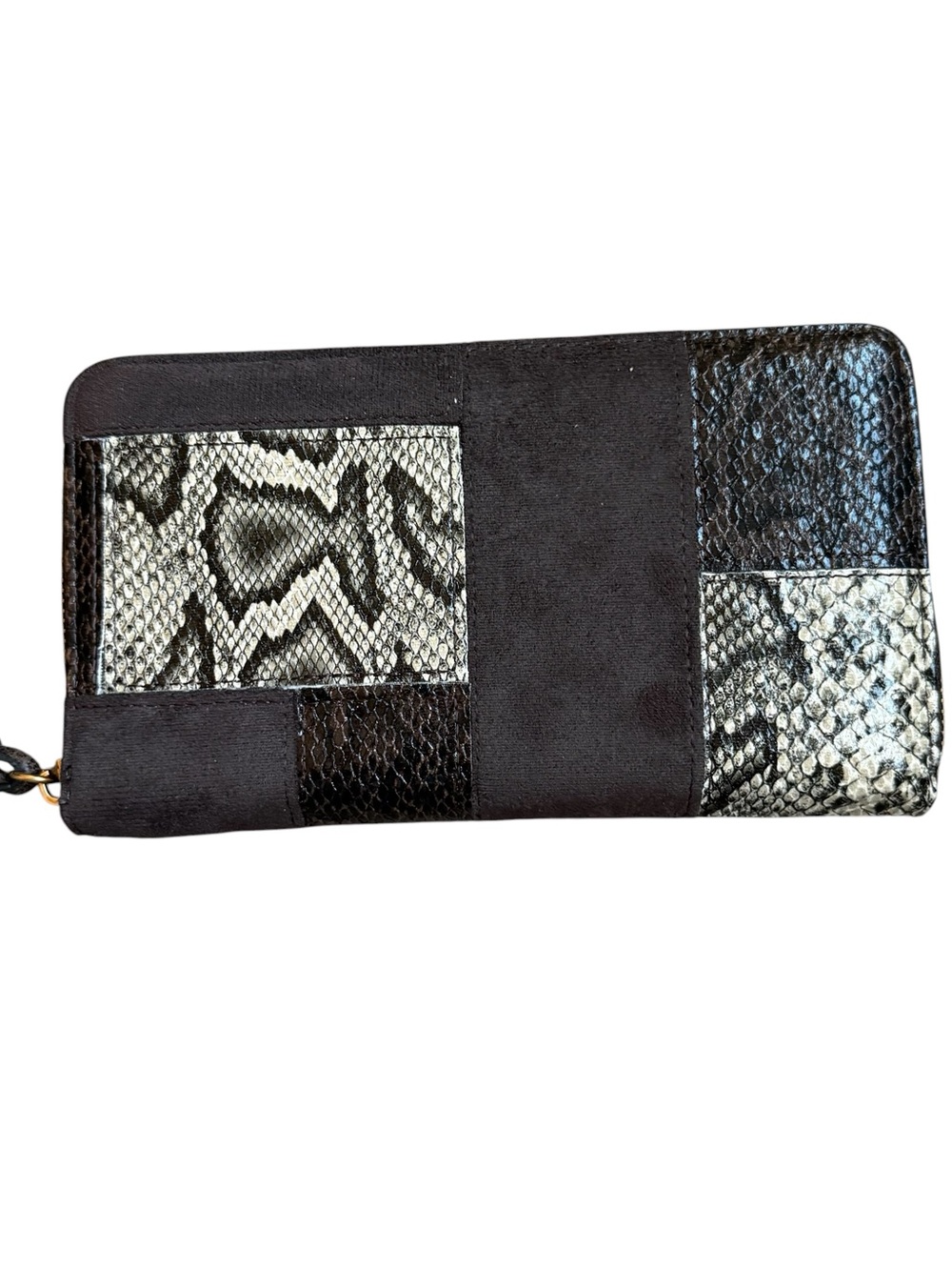 Steve Madden Black and Cream Patchwork Zip Wallet